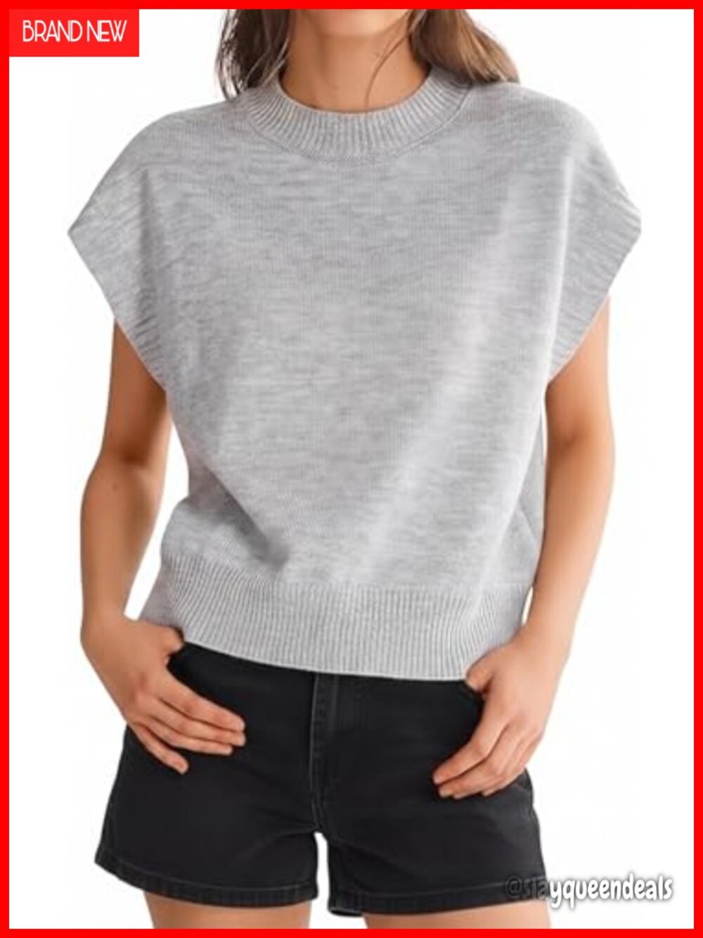 Womens Sweater Vest Cap Sleeve Crew Neck Knit Top Lightweight
